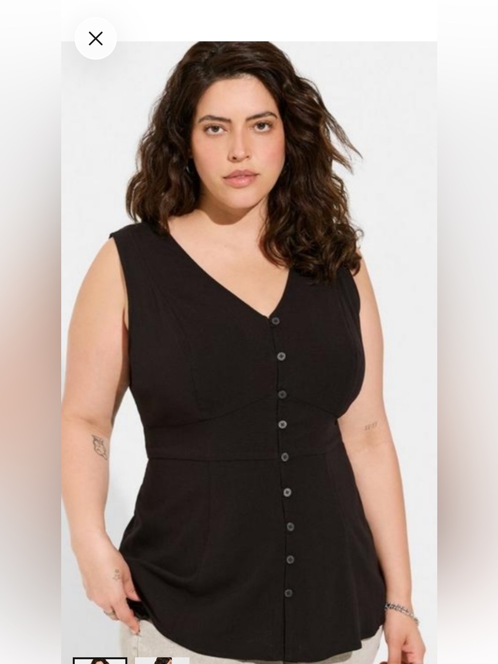 Torrid Black Button-Front Sleeveless V-Neck Top
